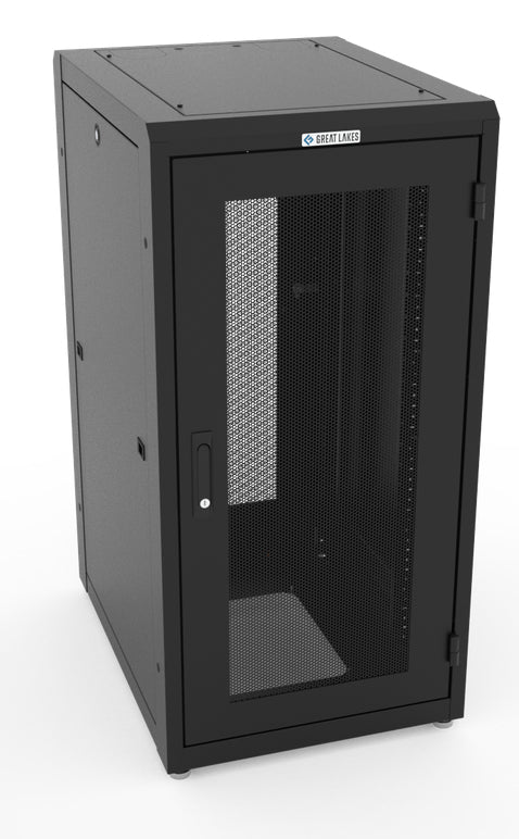 Vertiv Great Lakes GL480E-2432-B-SQM6MS 24U Rack Essential Enclosure, Mesh Doors, Black