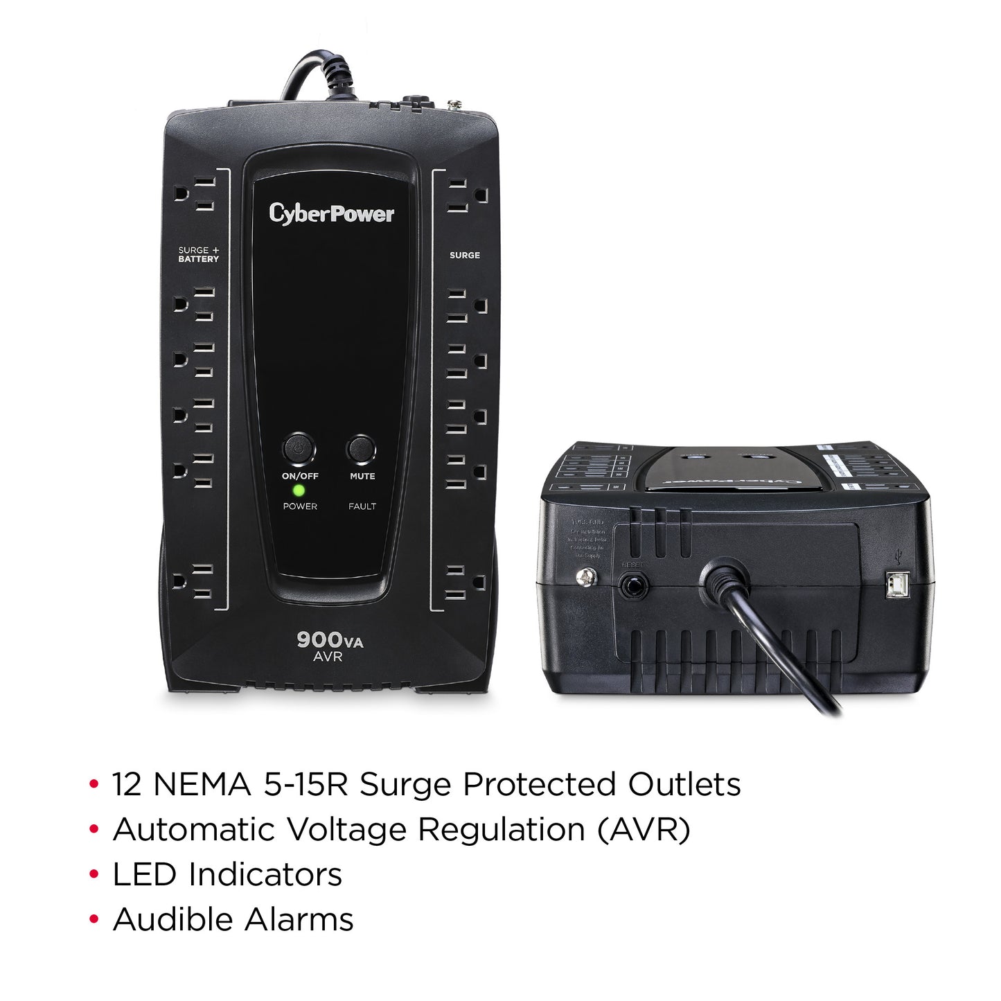 CyberPower AVRG900U 900VA Line Interactive UPS (Mini-Tower) — Rear view