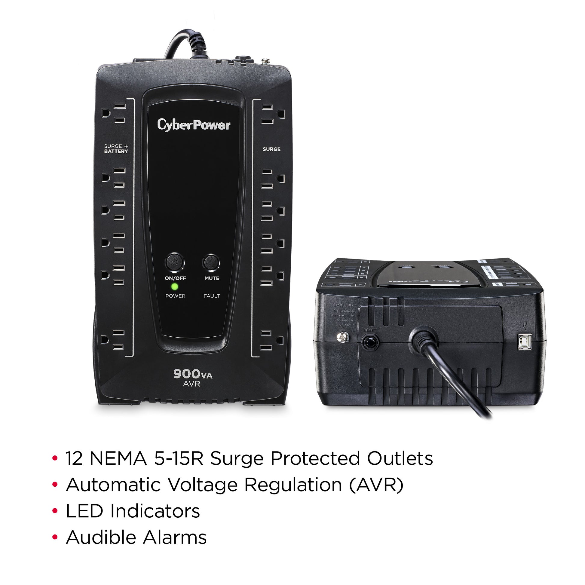 CyberPower AVRG900U 900VA Line Interactive UPS (Mini-Tower) — Rear view