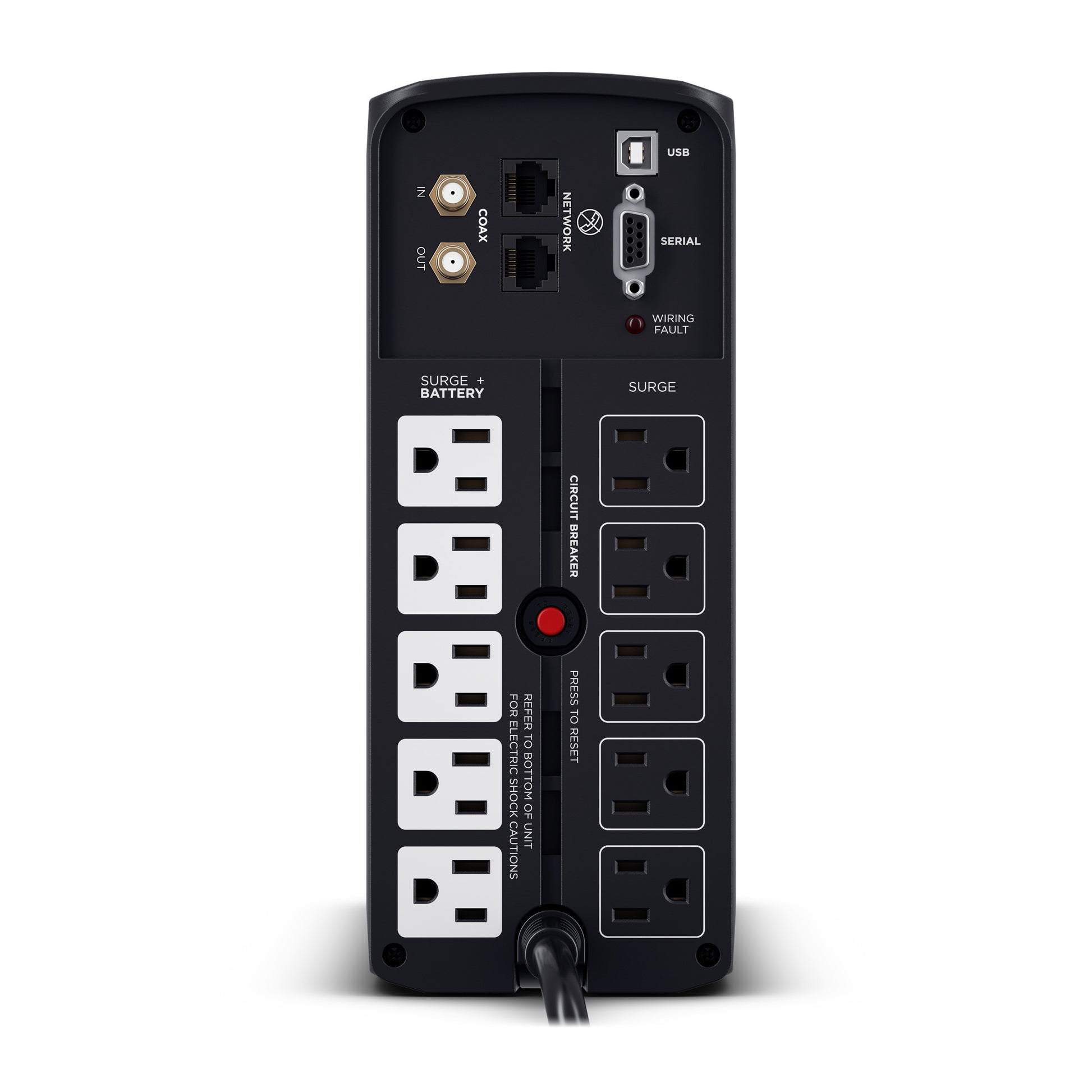 CyberPower BRG1000AVRLCD 1000VA / 600W Line Interactive UPS (Mini-Tower) — Rear view