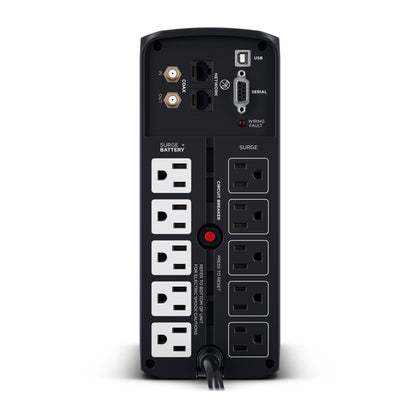 CyberPower BRG1000AVRLCD 1000VA / 600W Line Interactive UPS (Mini-Tower) — Rear view
