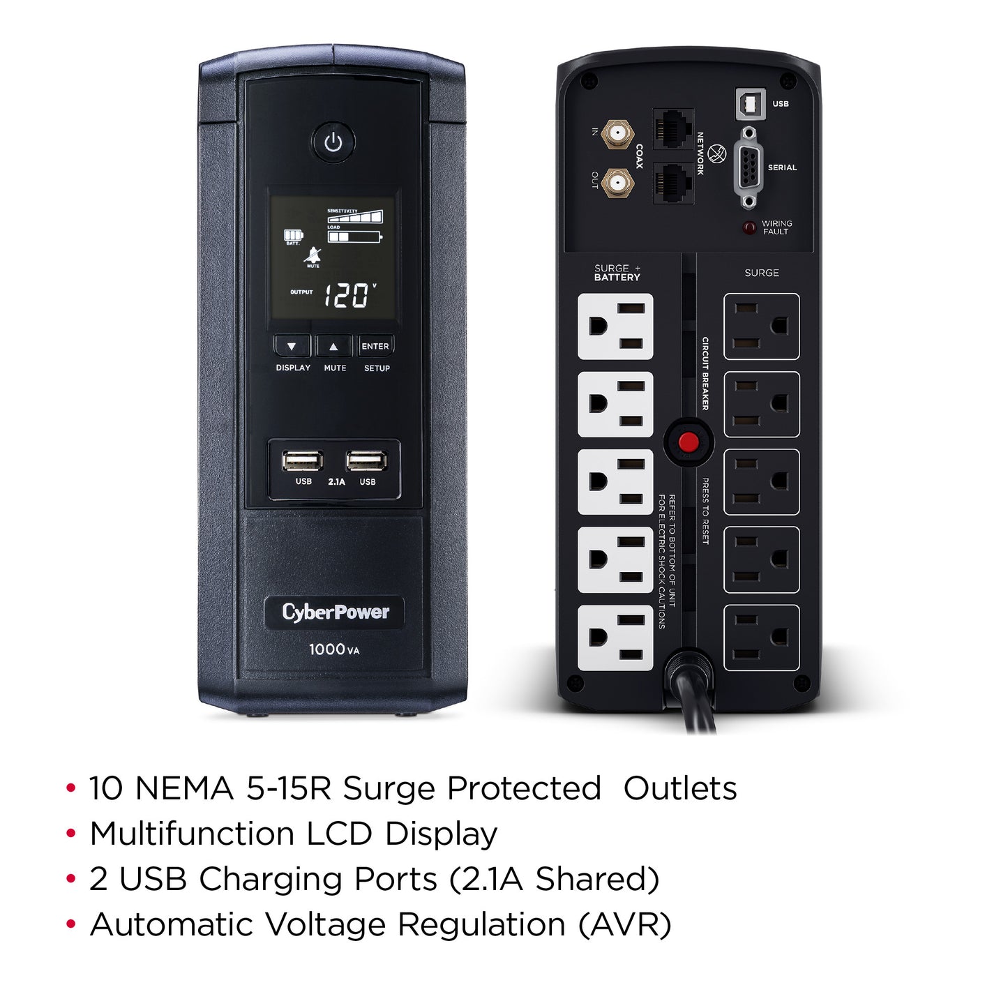 CyberPower BRG1000AVRLCD 1000VA / 600W Line Interactive UPS (Mini-Tower) — Feature detail