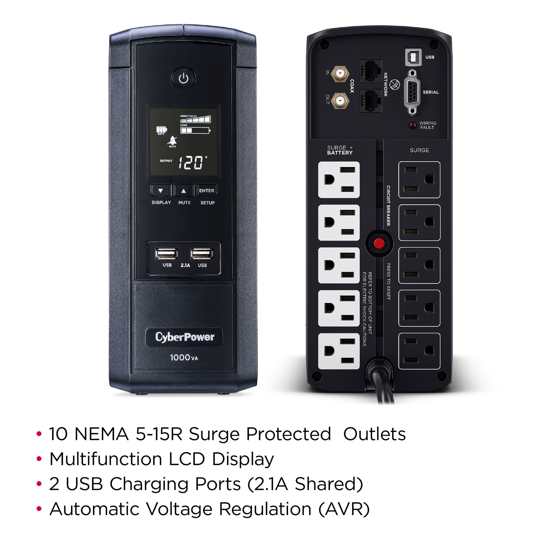 CyberPower BRG1000AVRLCD 1000VA / 600W Line Interactive UPS (Mini-Tower) — Feature detail