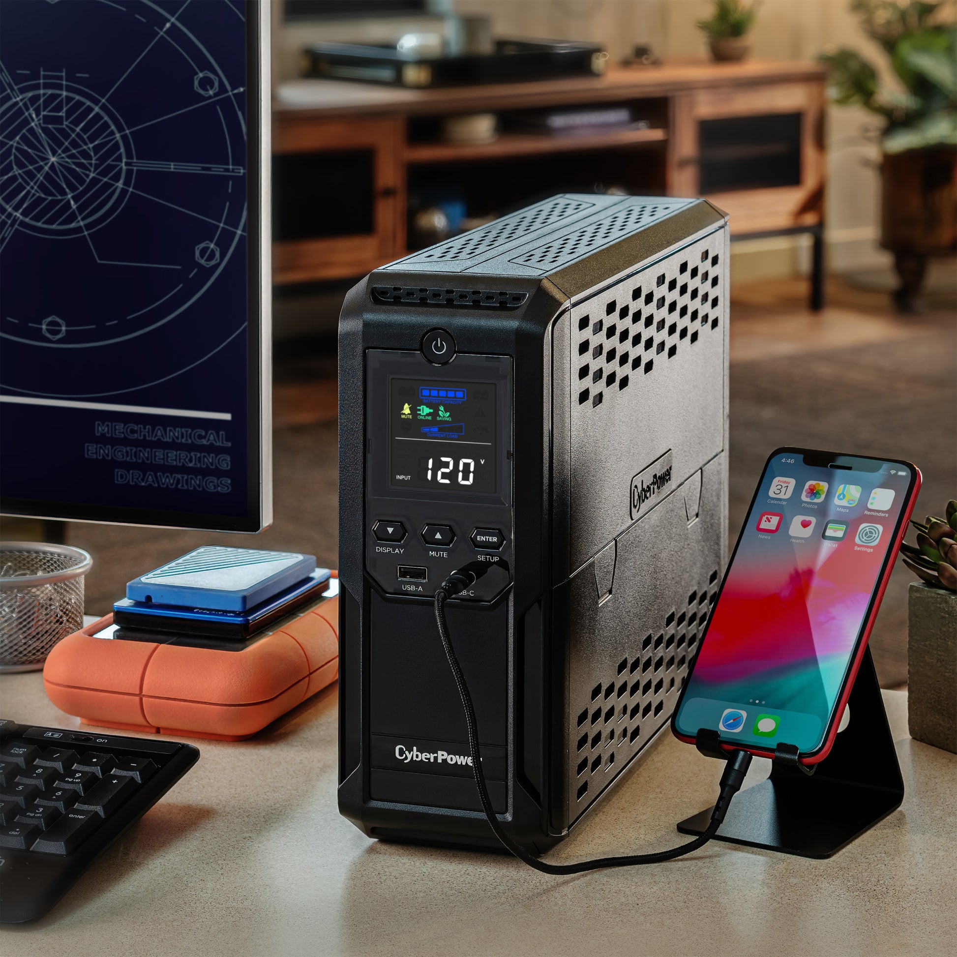 CyberPower BRG1500AVRLCD2 1500VA / 900W Line Interactive UPS (Mini-Tower) — In use