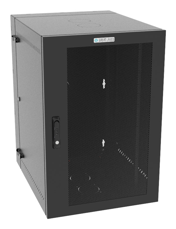 Vertiv Great Lakes GL36WMCMM-B-SC-00-00 19U Wall-Mount Rack Cabinet, 28 in. Deep, Mesh Door, Black