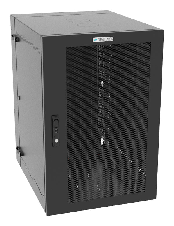 Vertiv Great Lakes GL36WMCMM-B-SC-00-CM 19U Wall-Mount Rack Cabinet, 28 in. Deep, Mesh Door, Black