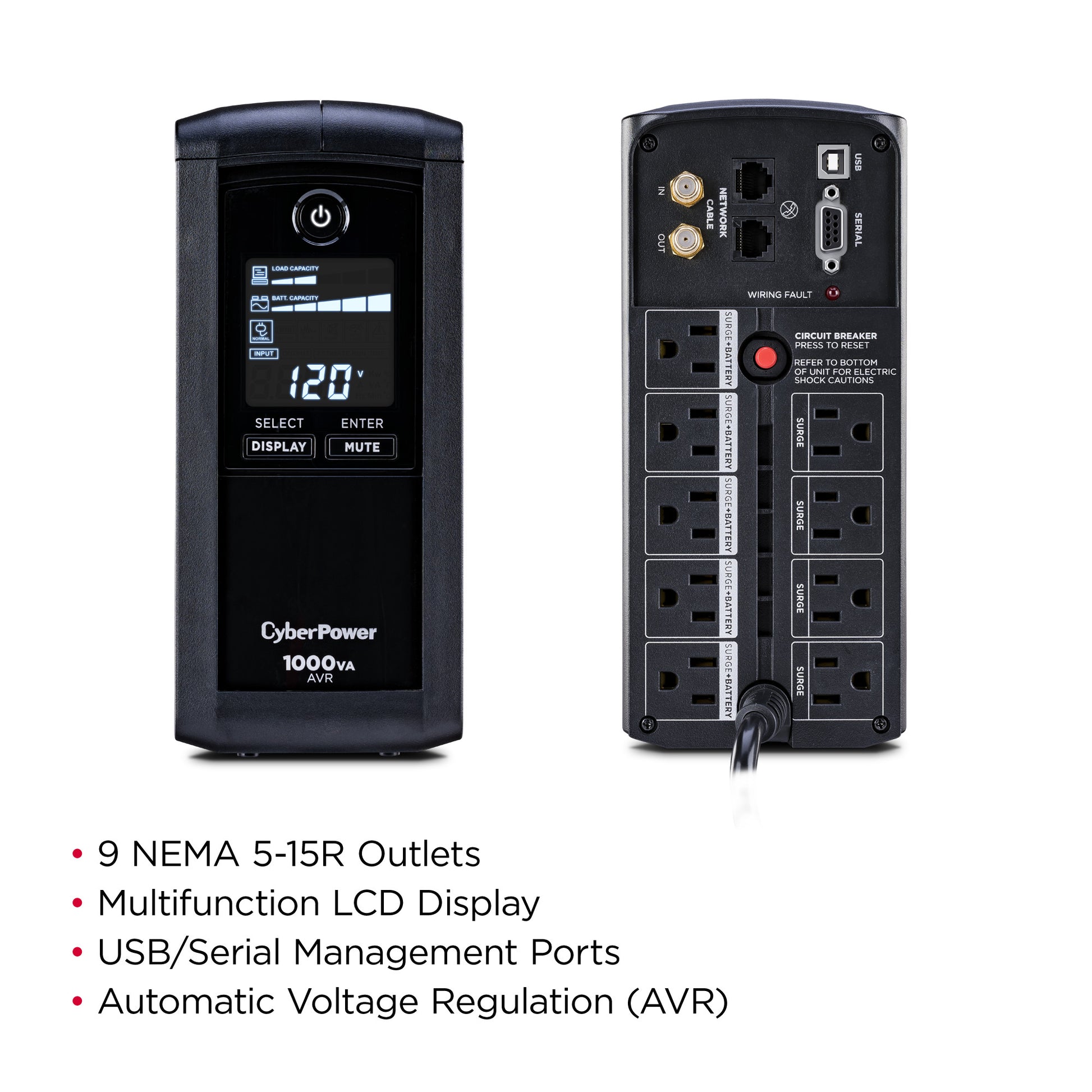 CyberPower CP1000AVRLCD 1000VA / 600W Line Interactive UPS (Mini-Tower) — Feature detail