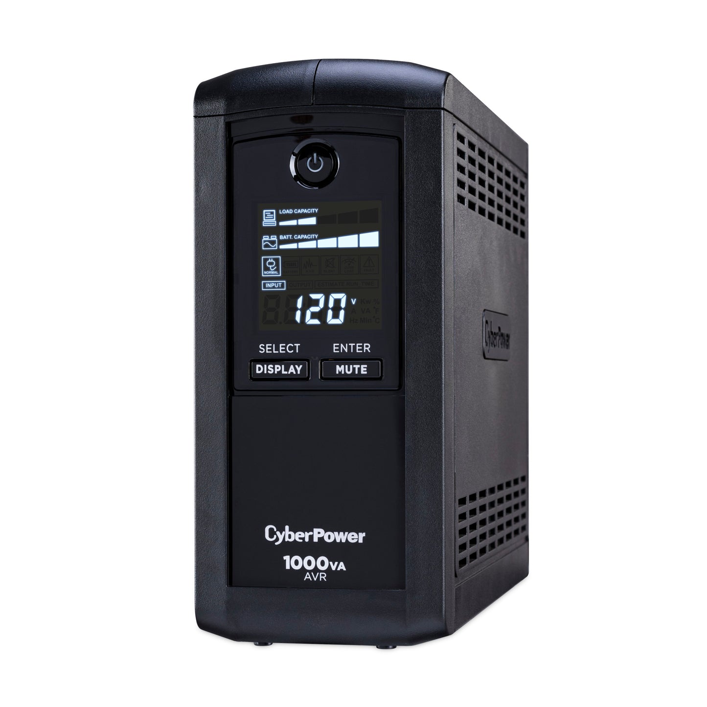 CyberPower CP1000AVRLCD 1000VA / 600W Line Interactive UPS (Mini-Tower) — Left angle