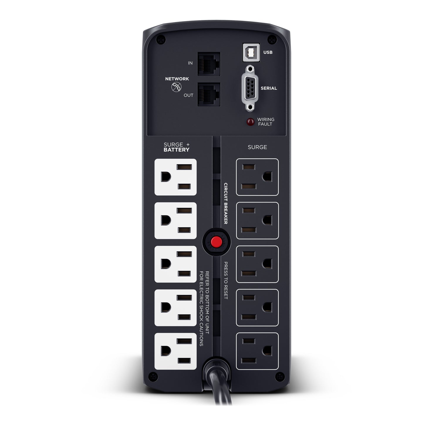 CyberPower CP1000PFCLCD 1000VA / 600W Line Interactive UPS (Mini-Tower) — Rear view
