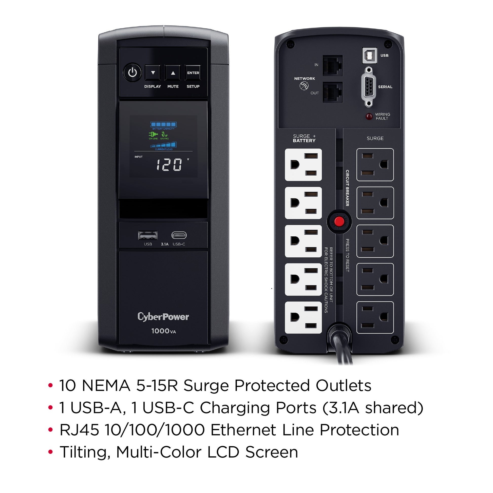 CyberPower CP1000PFCLCD 1000VA / 600W Line Interactive UPS (Mini-Tower) — Feature detail