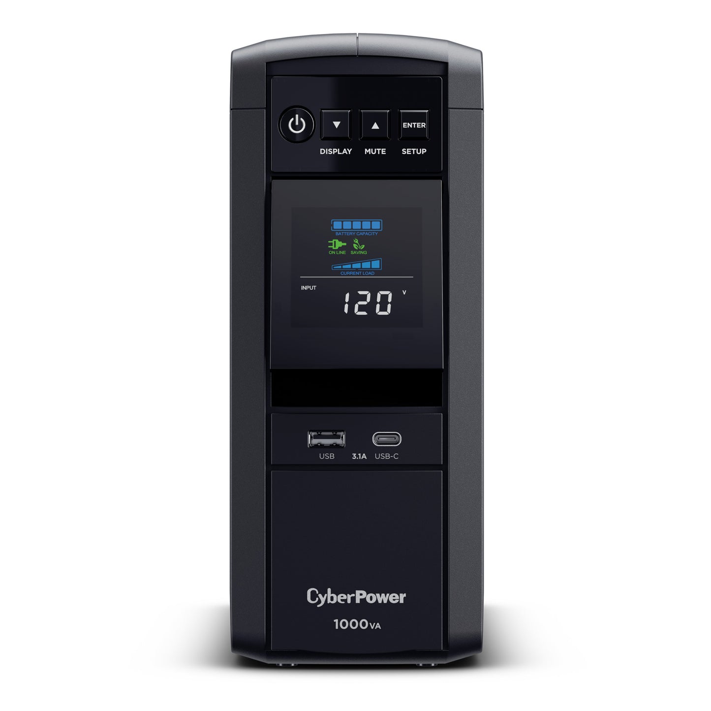 CyberPower CP1000PFCLCD 1000VA / 600W Line Interactive UPS (Mini-Tower) — Front view