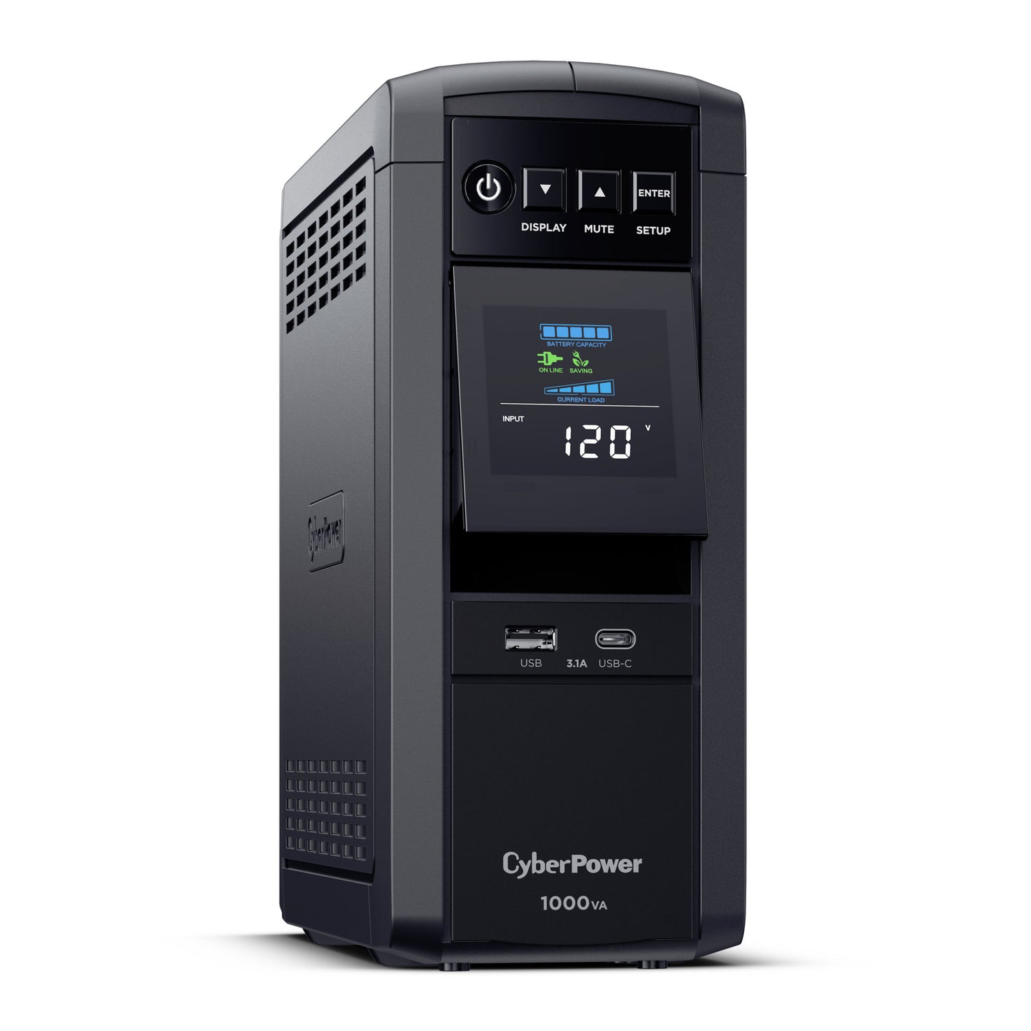CyberPower CP1000PFCLCD 1000VA / 600W Line Interactive UPS (Mini-Tower) — Right angle