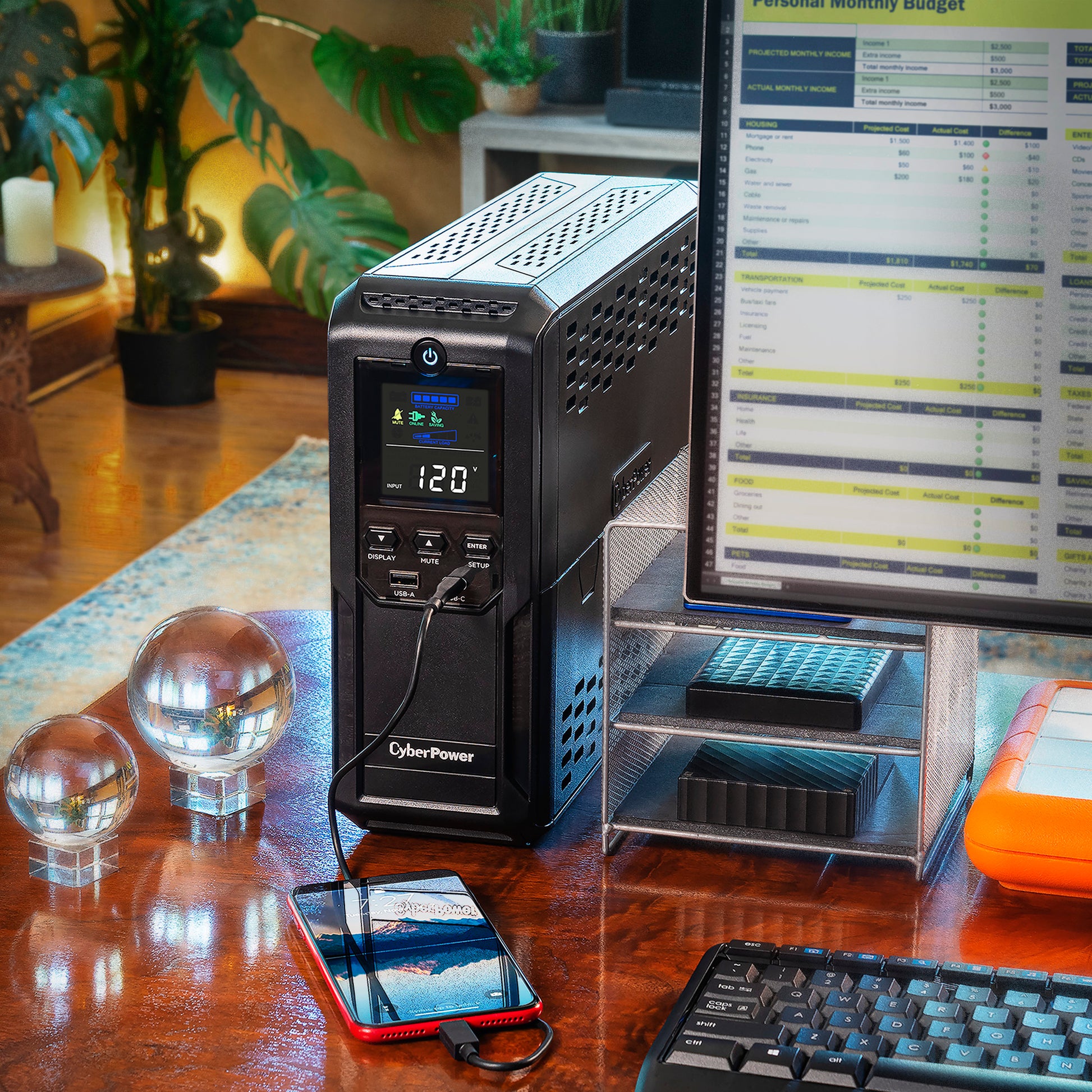 CyberPower CP1350AVRLCD3 1350VA / 800W Line Interactive UPS (Mini-Tower) — In use