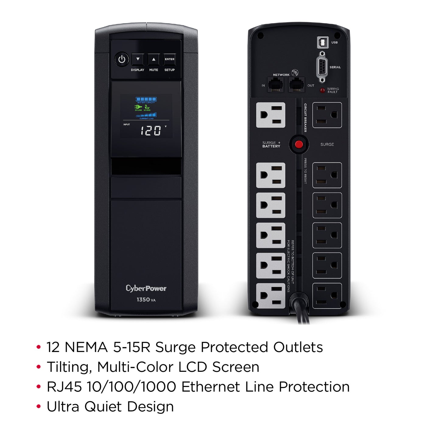 CyberPower CP1350PFCLCD 1350VA Line Interactive UPS (Mini-Tower) — Feature detail