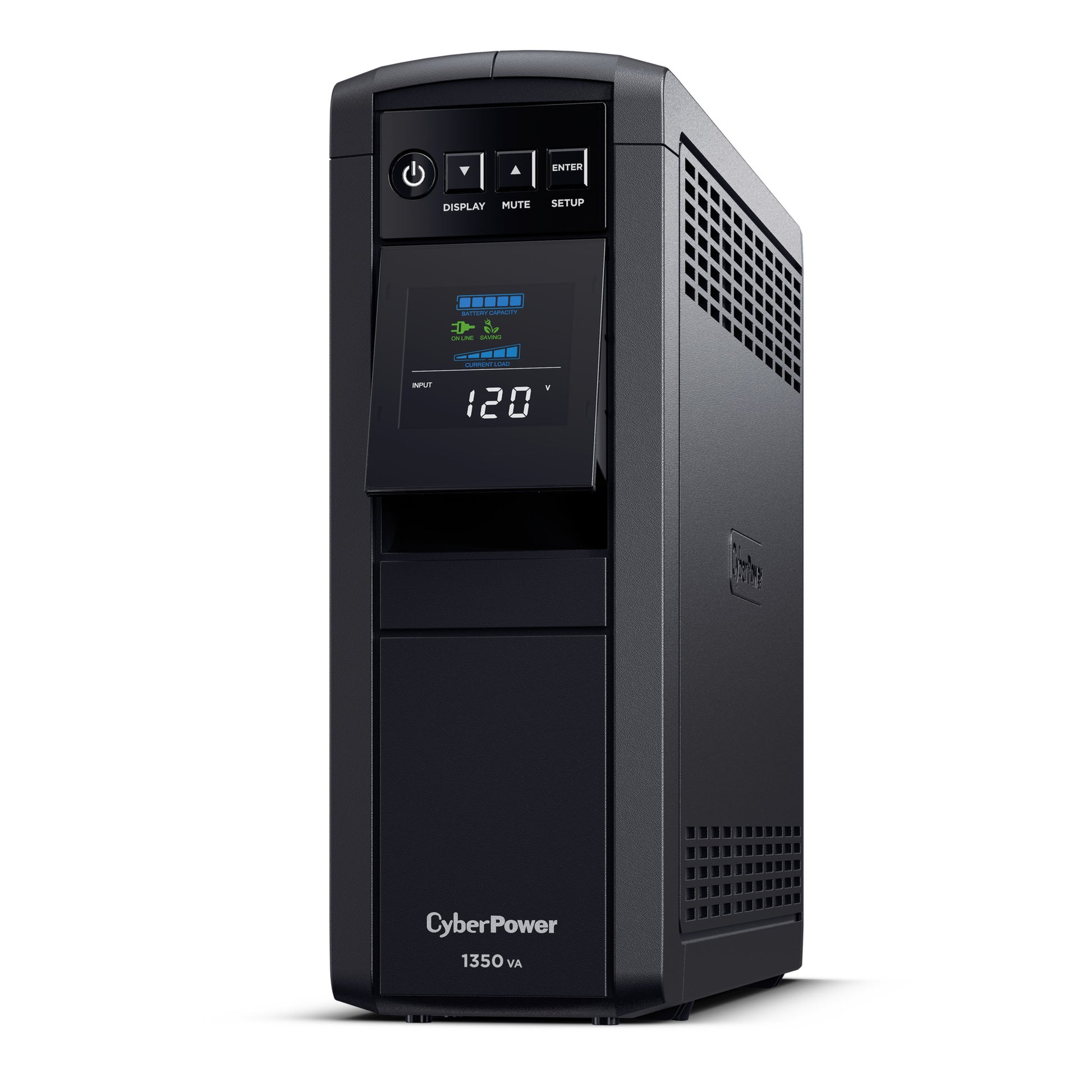CyberPower CP1350PFCLCD 1350VA Line Interactive UPS (Mini-Tower) — Left angle