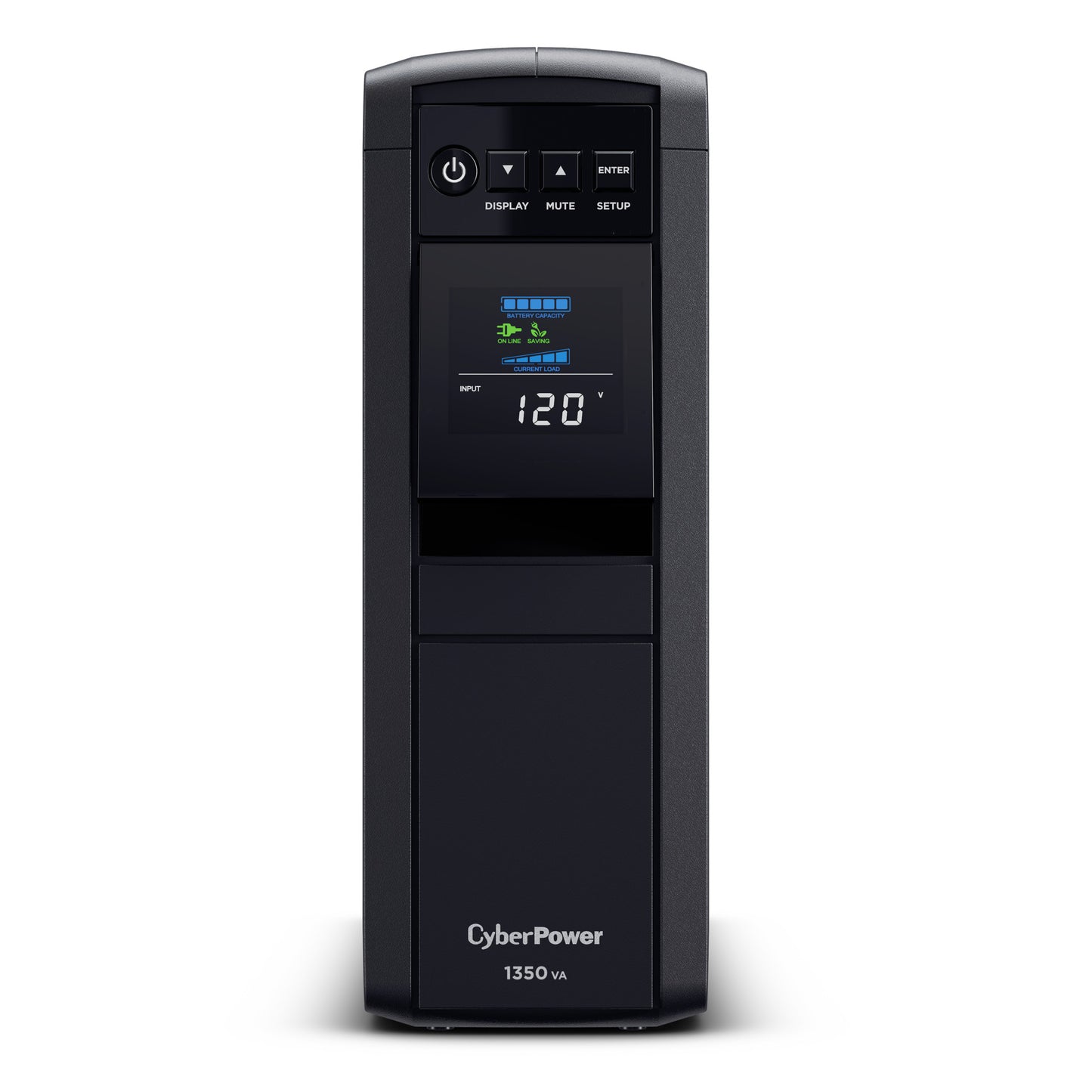 CyberPower CP1350PFCLCD 1350VA Line Interactive UPS (Mini-Tower) — Front view