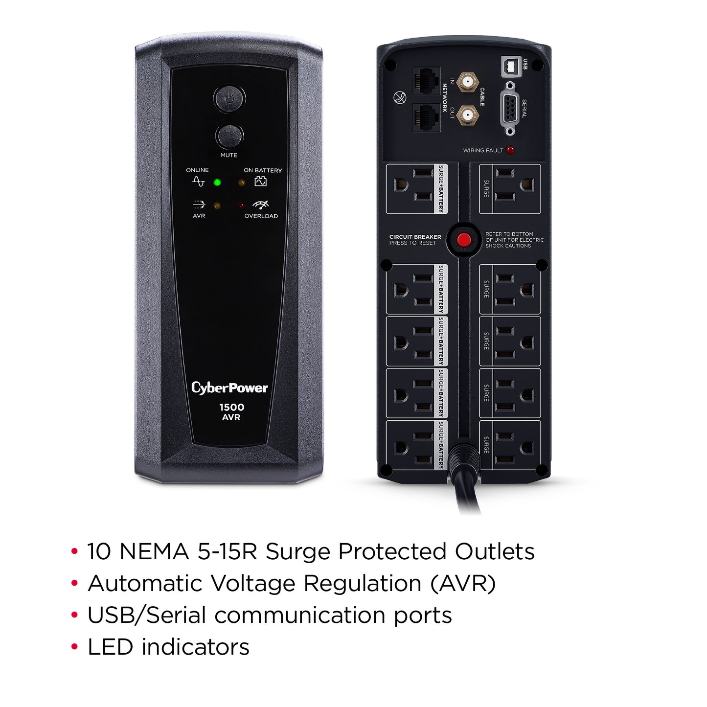 CyberPower CP1500AVRT 1500VA / 900W Line Interactive UPS (Rack/Tower) — Feature detail