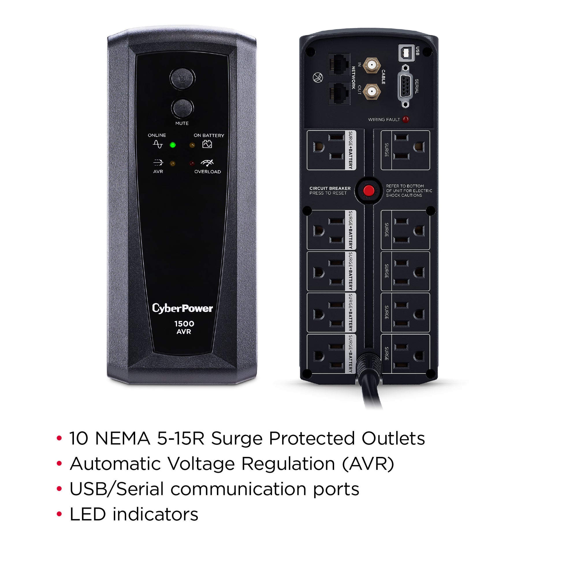 CyberPower CP1500AVRT 1500VA / 900W Line Interactive UPS (Rack/Tower) — Feature detail
