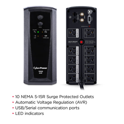 CyberPower CP1500AVRT 1500VA / 900W Line Interactive UPS (Rack/Tower) — Feature detail
