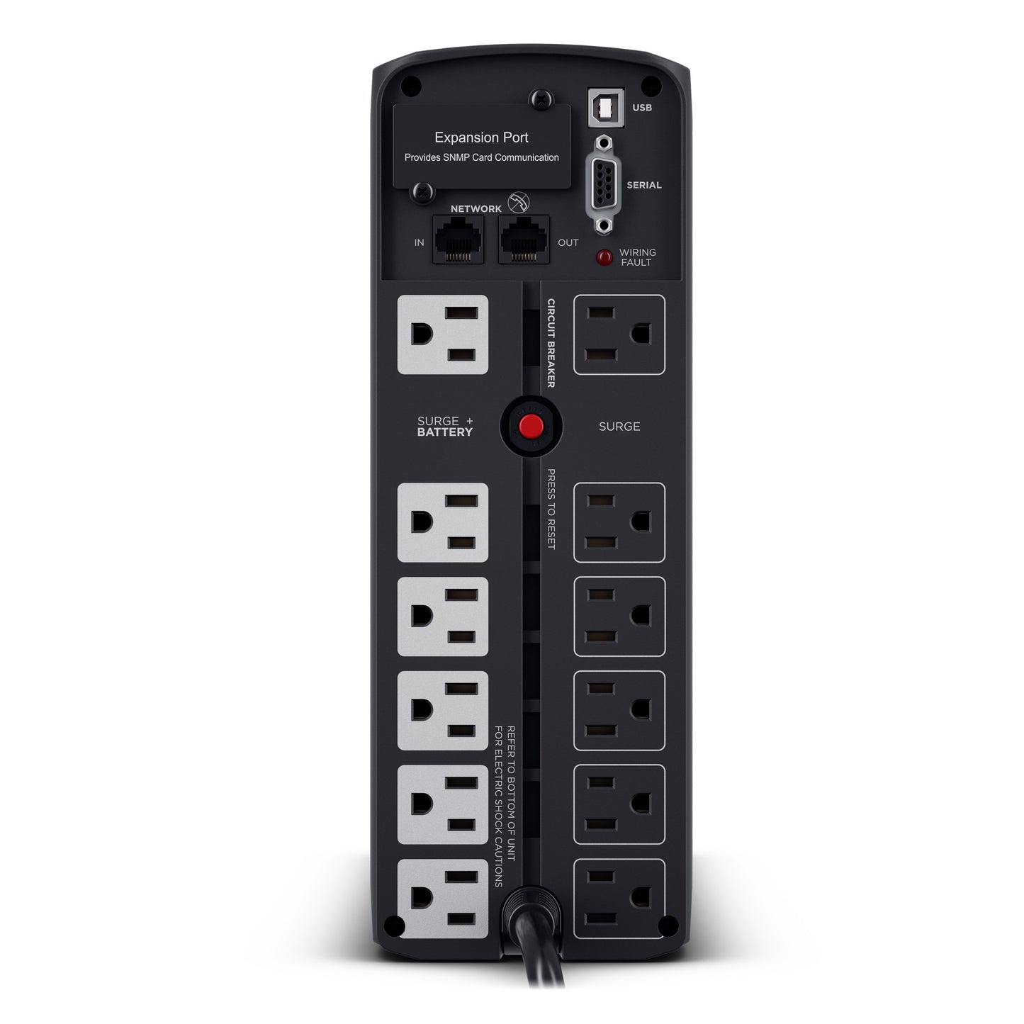 CyberPower CP1500PFCLCD 1500VA / 1000W Line Interactive UPS (Mini-Tower) — Rear view