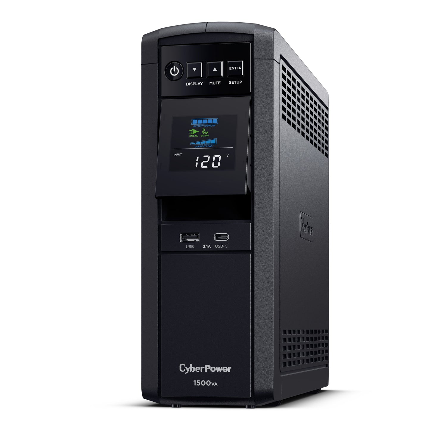 CyberPower CP1500PFCLCD 1500VA / 1000W Line Interactive UPS (Mini-Tower) — Left angle