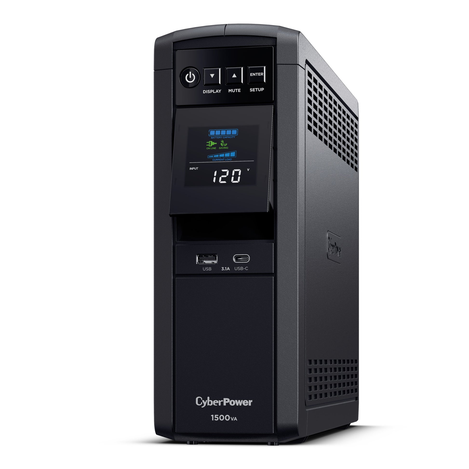 CyberPower CP1500PFCLCD 1500VA / 1000W Line Interactive UPS (Mini-Tower) — Left angle