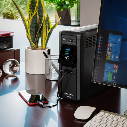 CyberPower CP1500PFCLCD 1500VA / 1000W Line Interactive UPS (Mini-Tower) — In use