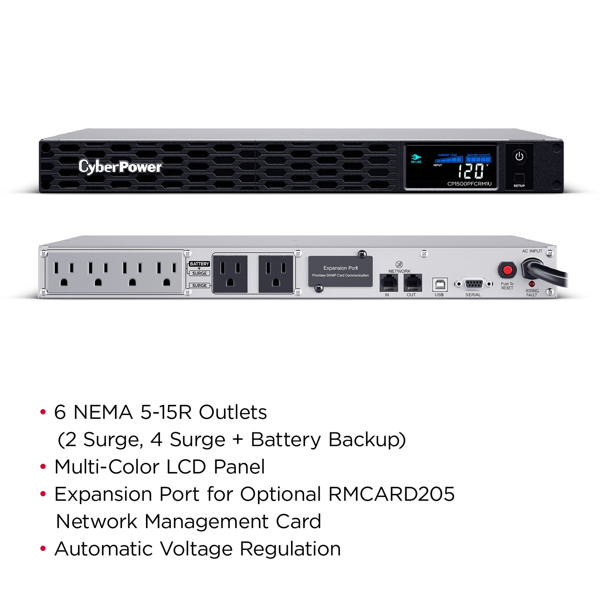 CyberPower CP1500PFCRM1U 1500VA / 900W Line Interactive UPS (Rackmount) — Right angle