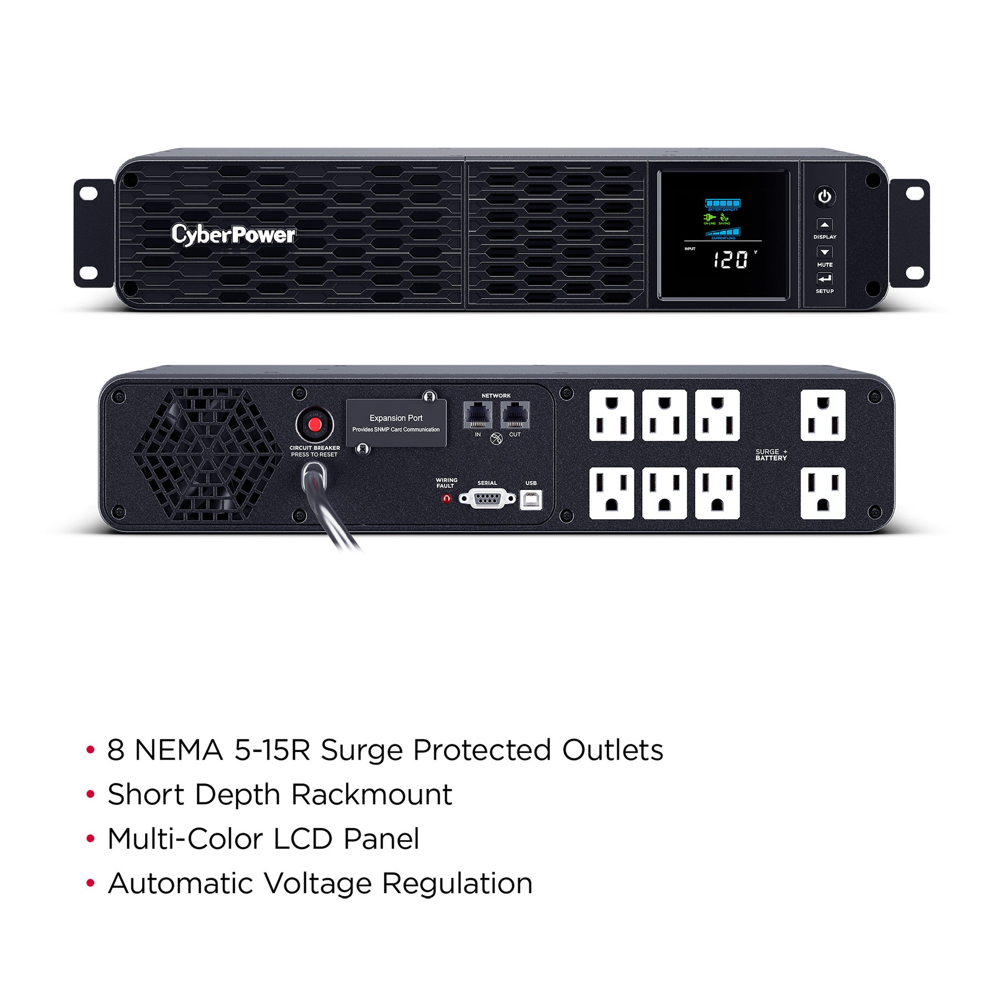 CyberPower CP1500PFCRM2U 1500VA / 1000W Line Interactive UPS (Rackmount (2U)) — Right angle