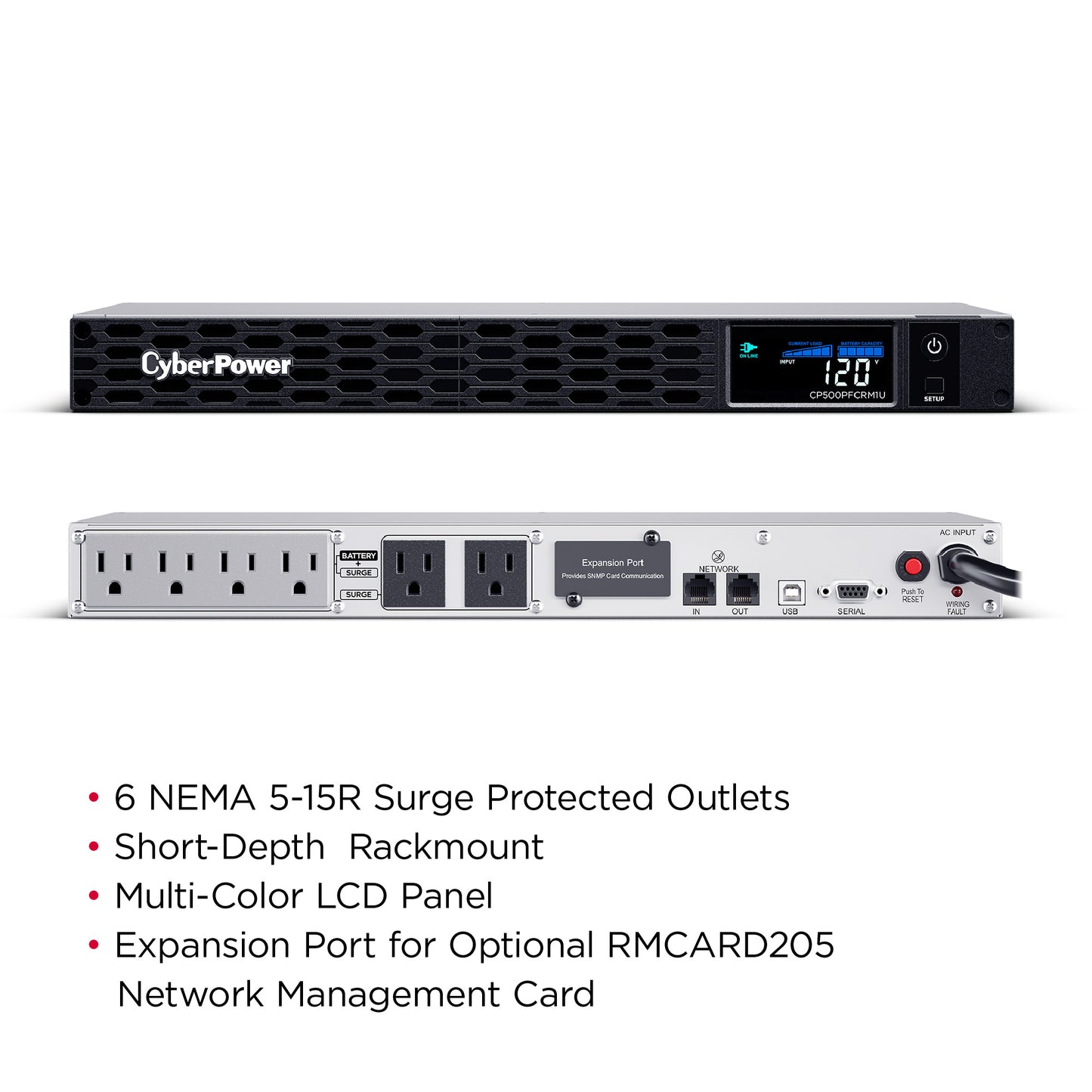 CyberPower CP500PFCRM1U 500VA / 300W Line Interactive UPS (Rackmount) — Rear view