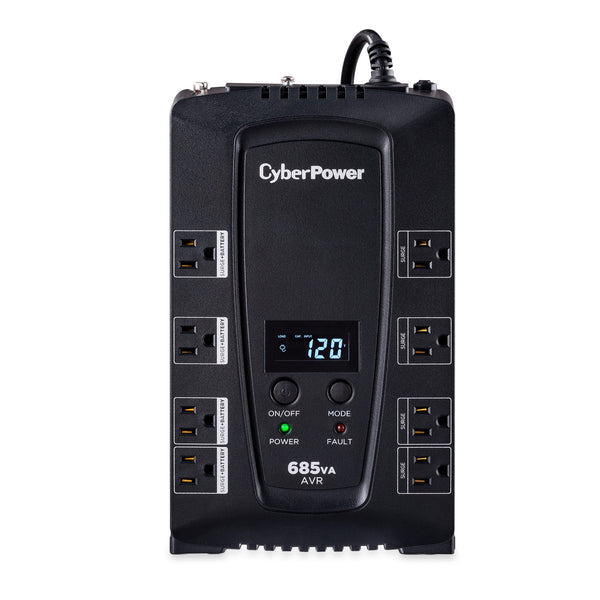 CyberPower CP685AVRLCD 685VA Line Interactive UPS (Mini-Tower) — Front view