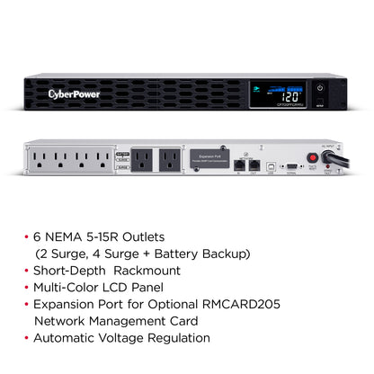 CyberPower CP700PFCRM1U 700VA / 400W Line Interactive UPS (Rackmount) — Right angle