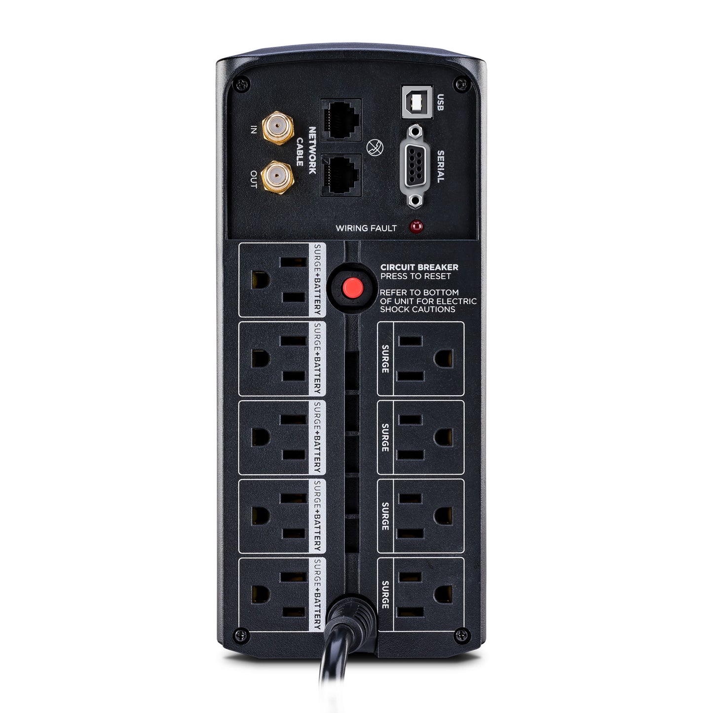CyberPower CP850AVRLCD 850VA / 510W Line Interactive UPS (Mini-Tower) — Rear view