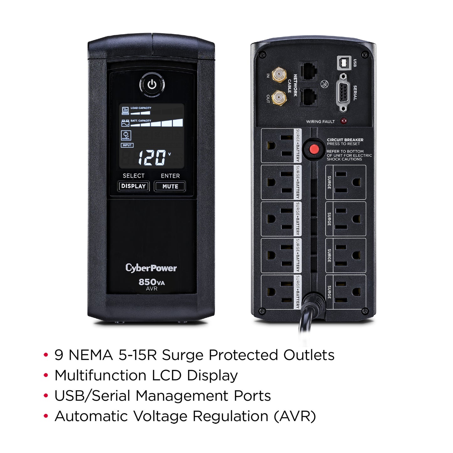 CyberPower CP850AVRLCD 850VA / 510W Line Interactive UPS (Mini-Tower) — Feature detail