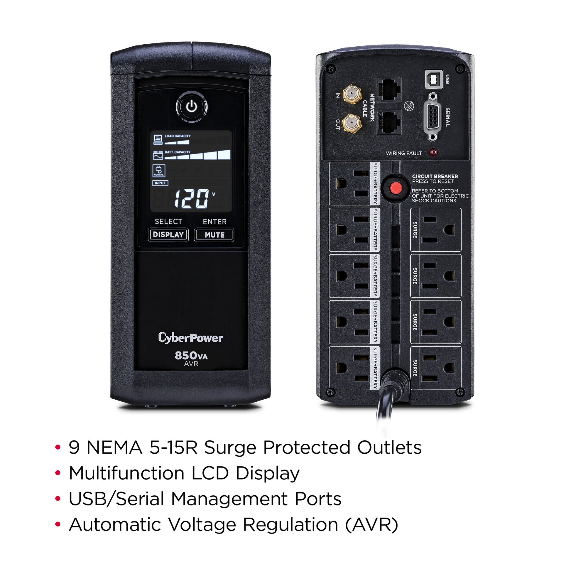 CyberPower CP850AVRLCD 850VA / 510W Line Interactive UPS (Mini-Tower) — Feature detail