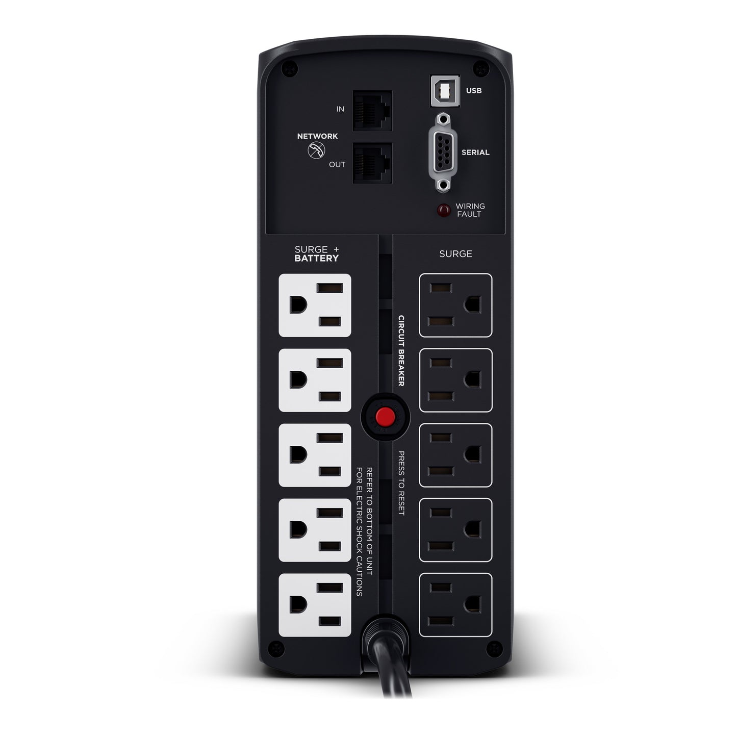 CyberPower CP850PFCLCD 850VA Line Interactive UPS (Mini-Tower) — Rear view