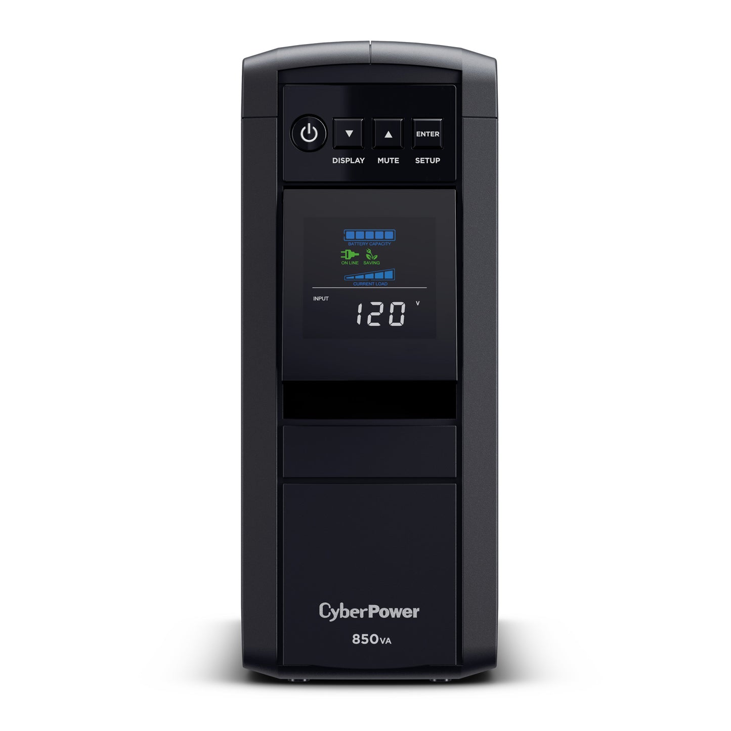 CyberPower CP850PFCLCD 850VA Line Interactive UPS (Mini-Tower) — Front view