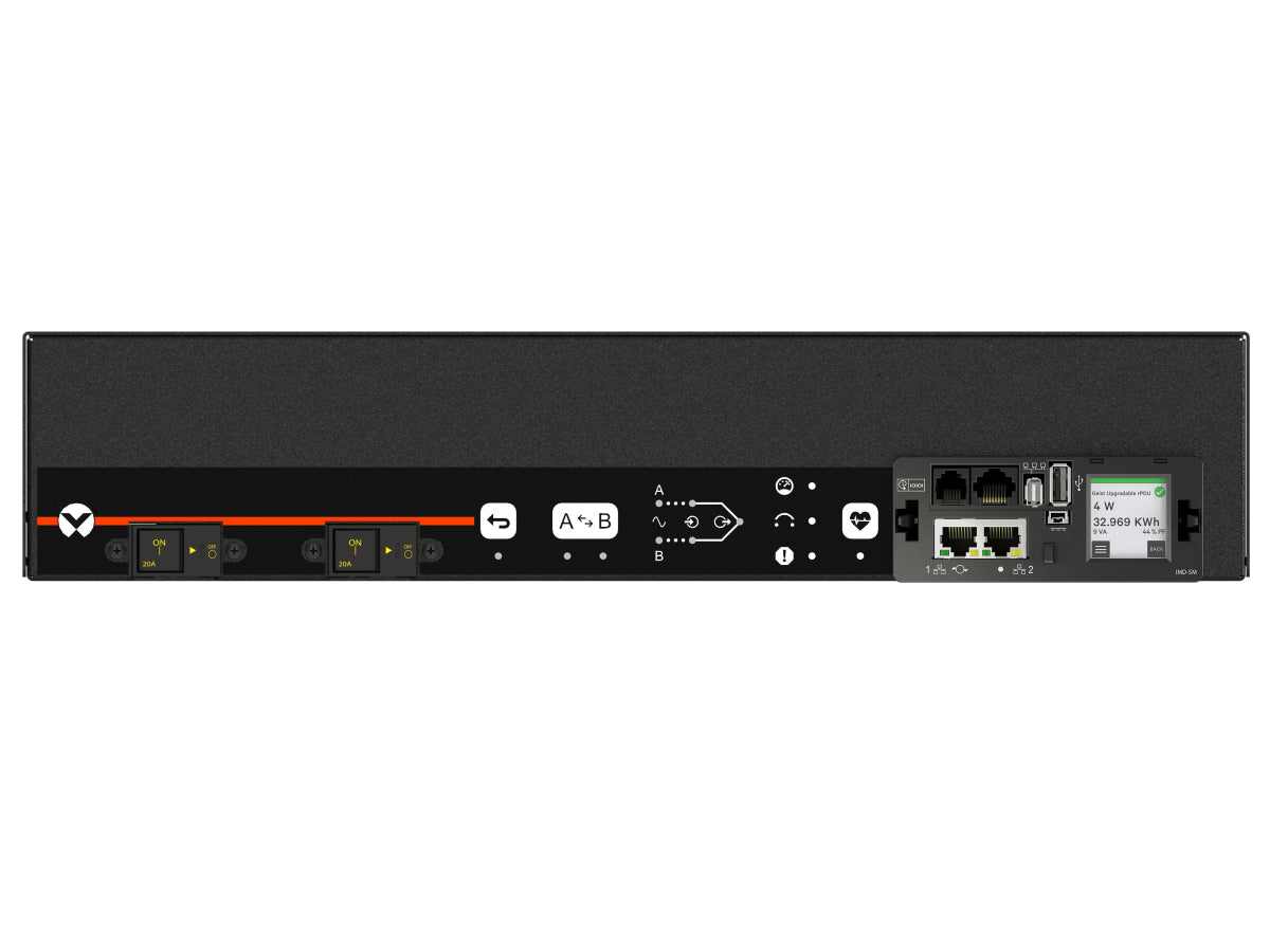 PDU de rack à commutateur de transfert automatique surveillé Vertiv Geist VA4N32A1, 20 prises (NEMA 5-20R), fiche NEMA L5-30P, 100-120 V, 30A, 0U, horizontal