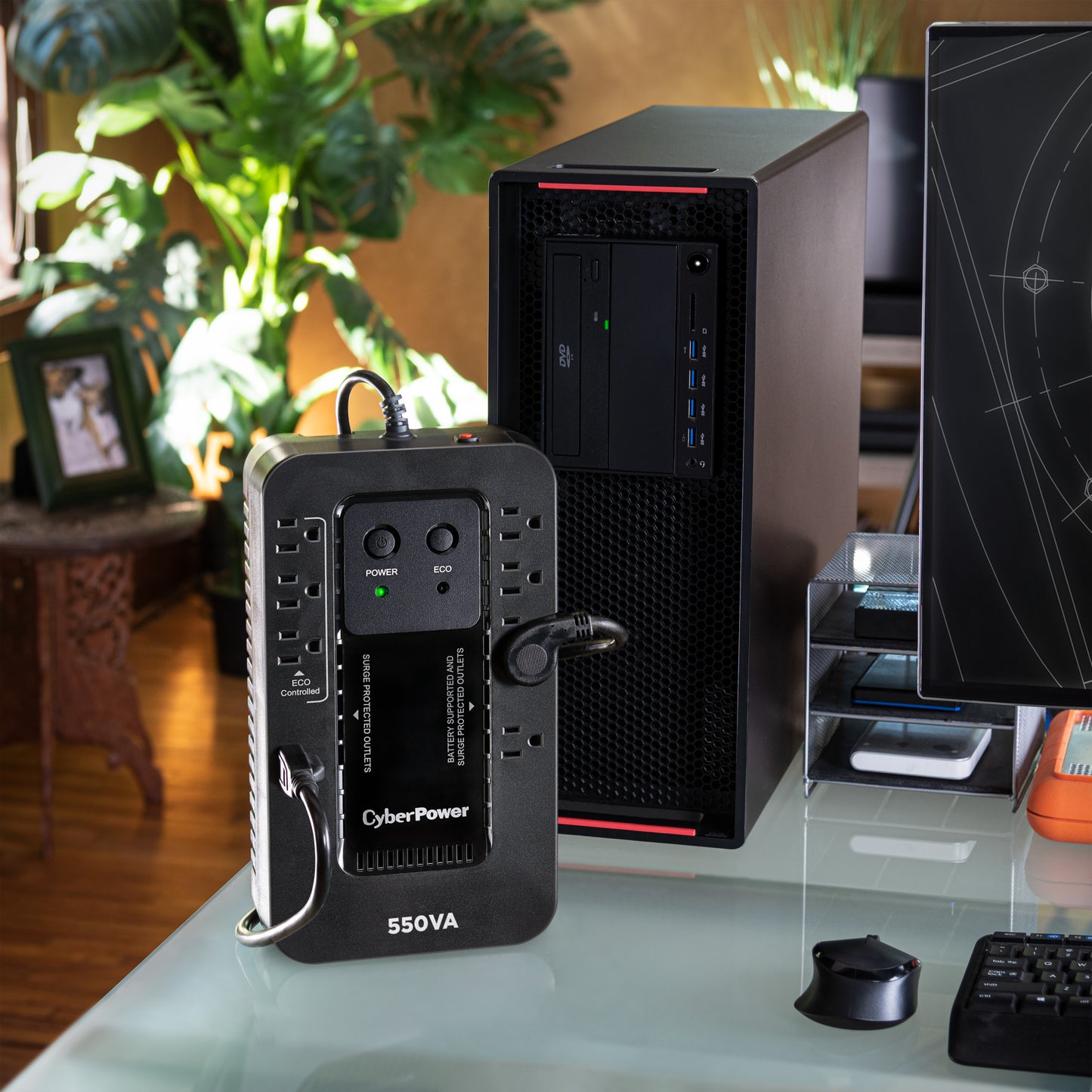 CyberPower EC550G 550VA Standby UPS (Mini-Tower) — In use