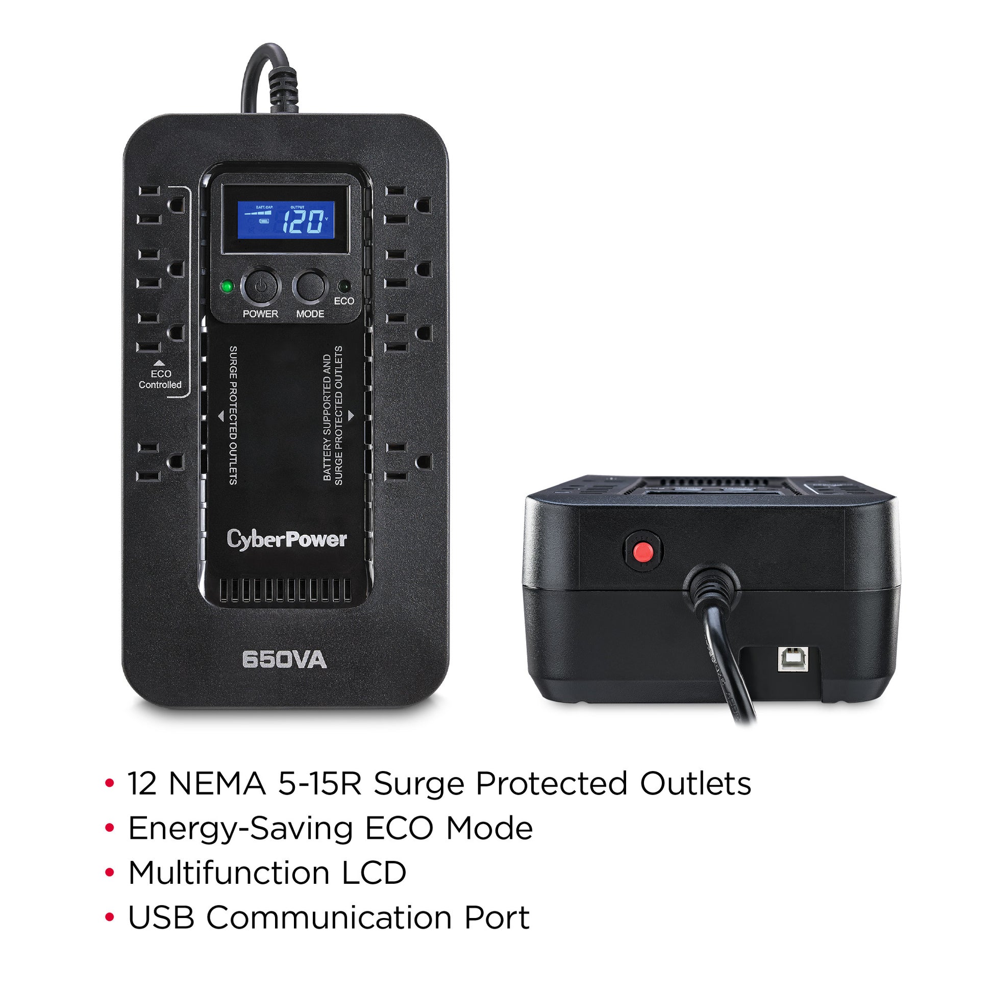 CyberPower EC650LCD 650VA / 390W Standby UPS (Mini-Tower) — Feature detail