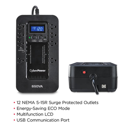 CyberPower EC650LCD 650VA / 390W Standby UPS (Mini-Tower) — Feature detail