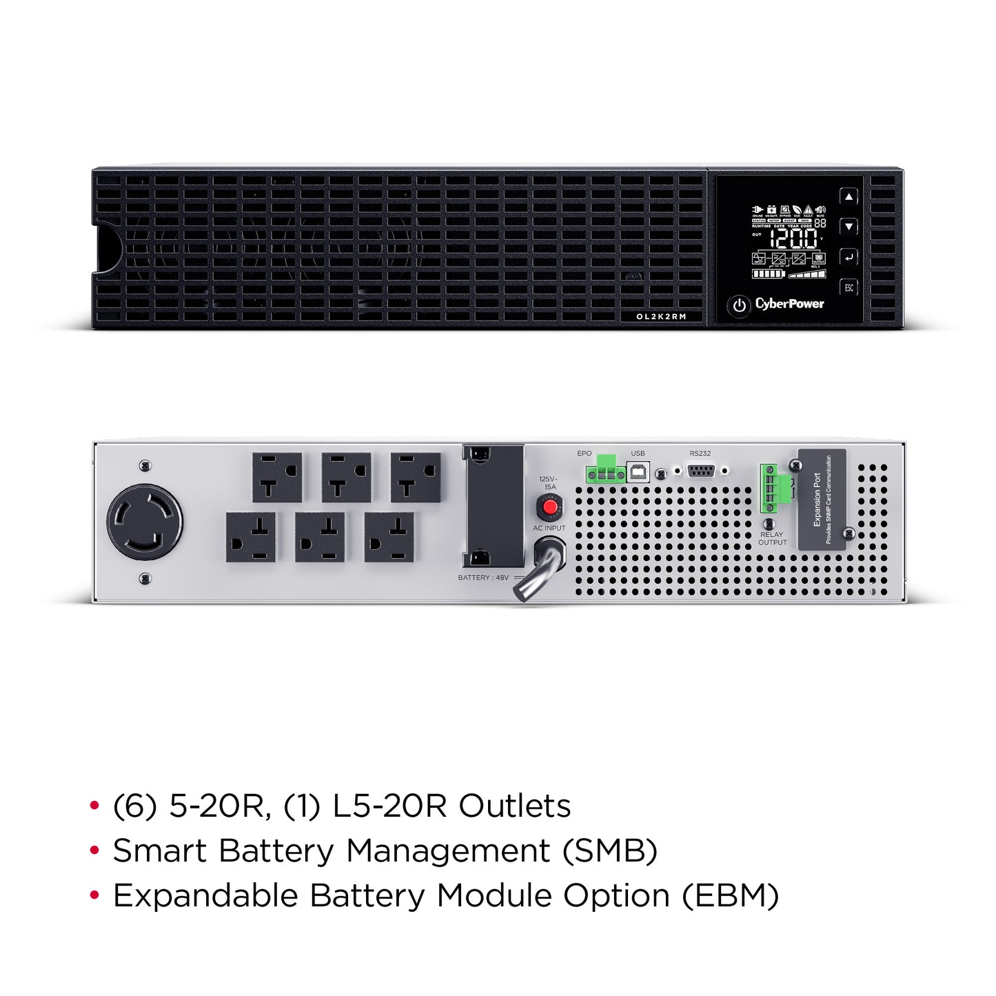 CyberPower OL2K2RM 2200VA / 1600W Online UPS (Rackmount) — Right angle