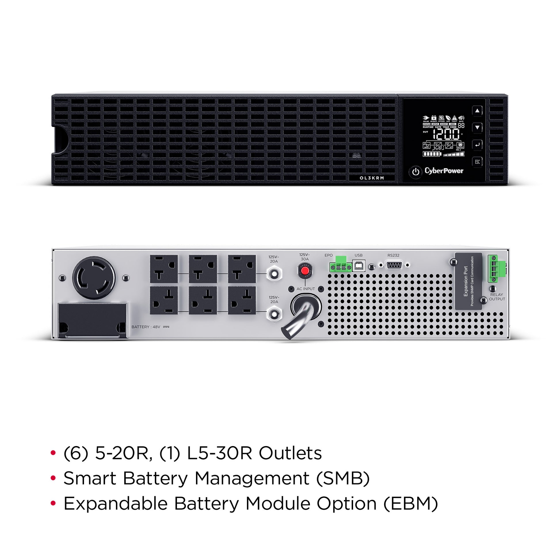 CyberPower OL3KRM 3000VA / 2400W Online UPS (Rackmount) — Right angle
