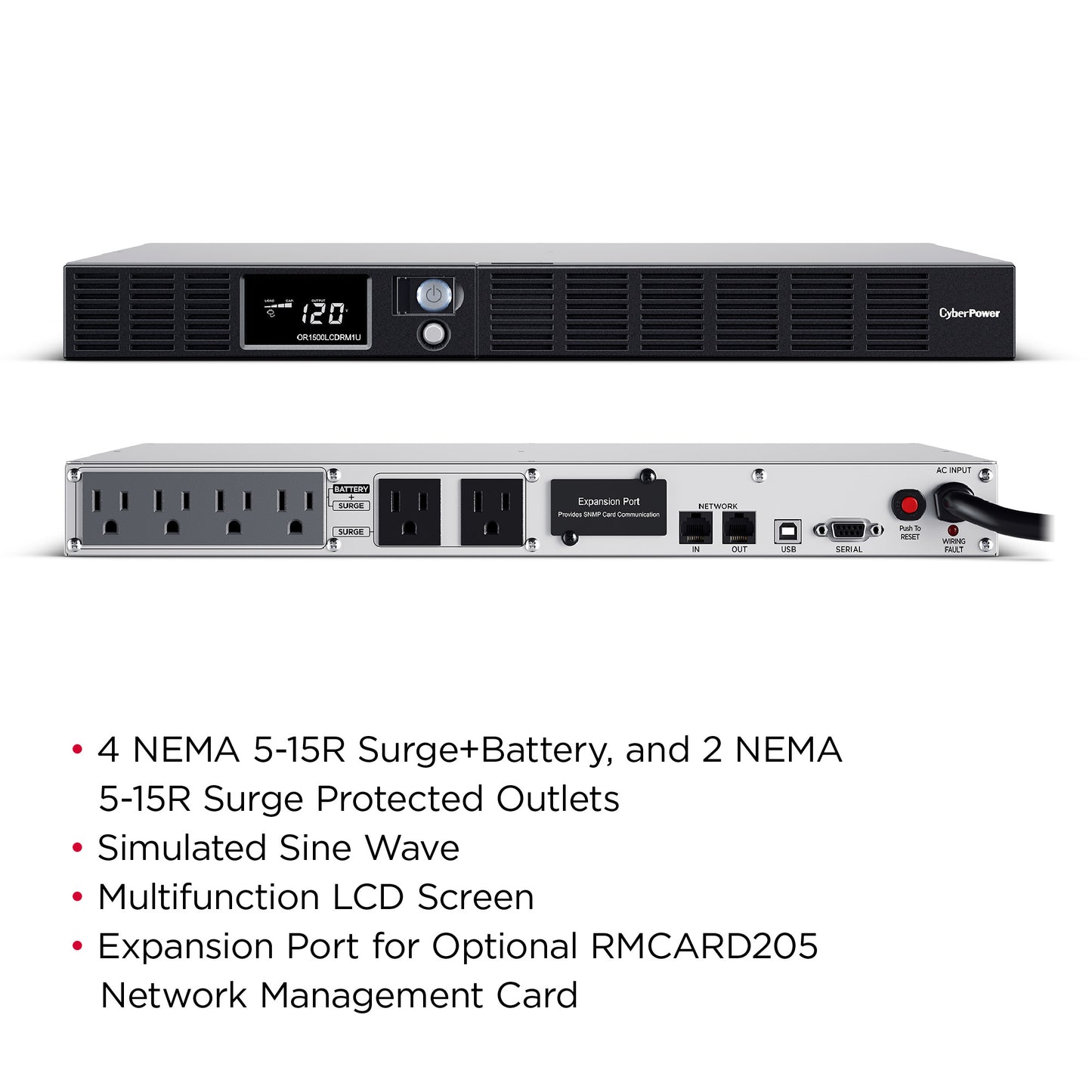 CyberPower OR1500LCDRM1U 1500VA / 900W Line Interactive UPS (Rackmount (1U)) — Front view
