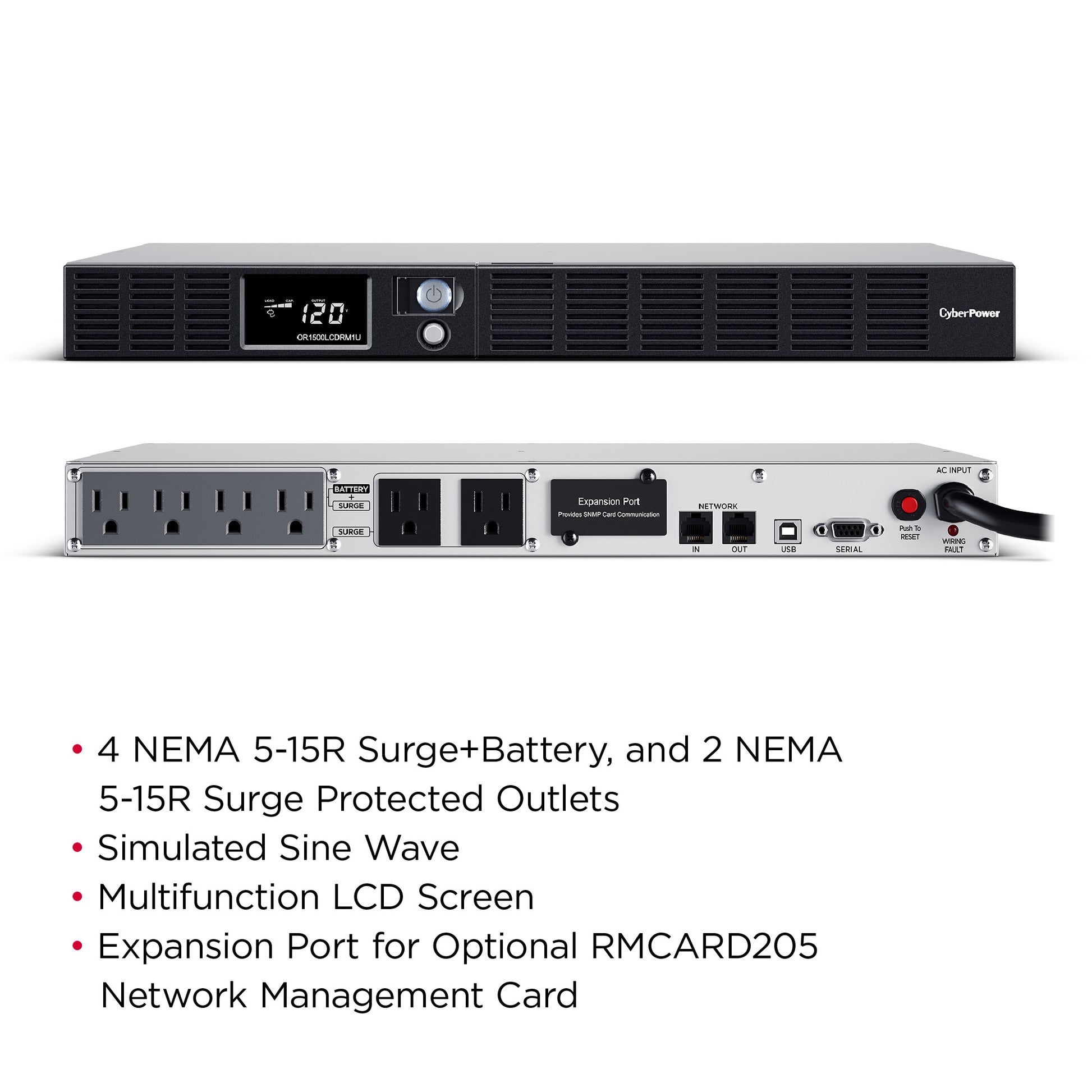 CyberPower OR1500LCDRM1U 1500VA / 900W Line Interactive UPS (Rackmount (1U)) — Front view