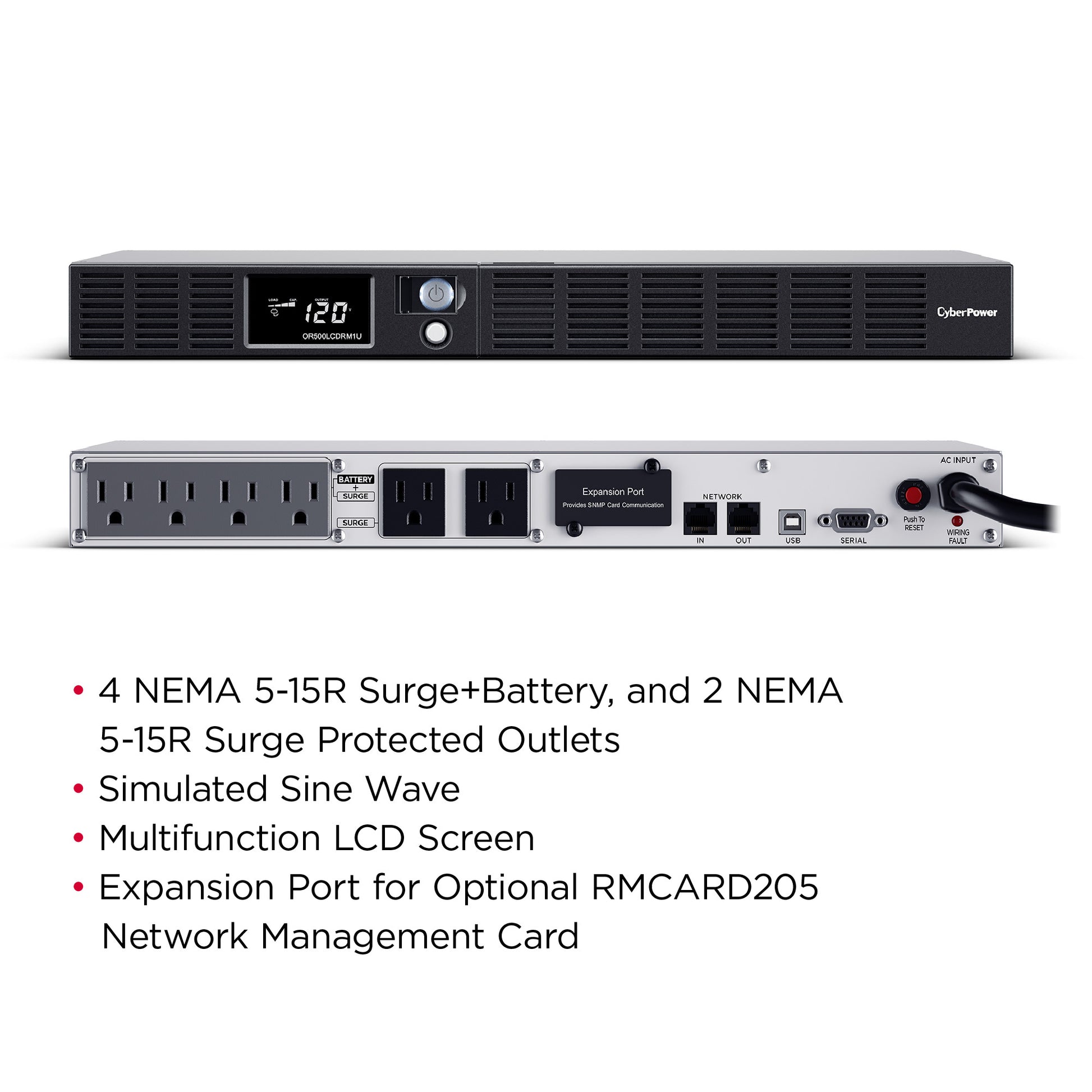CyberPower OR500LCDRM1U 500VA / 300W Line Interactive UPS (Rackmount) — Left angle