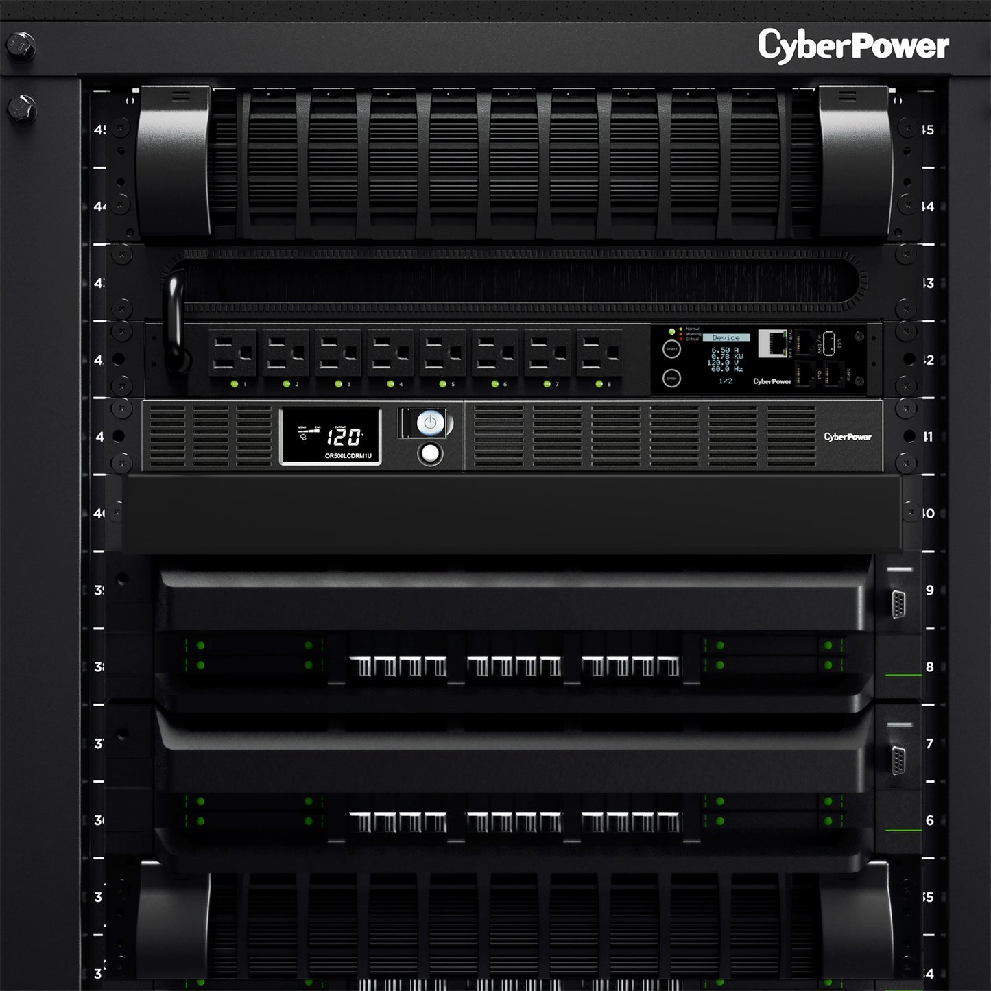CyberPower OR500LCDRM1U 500VA / 300W Line Interactive UPS (Rackmount) — Front view