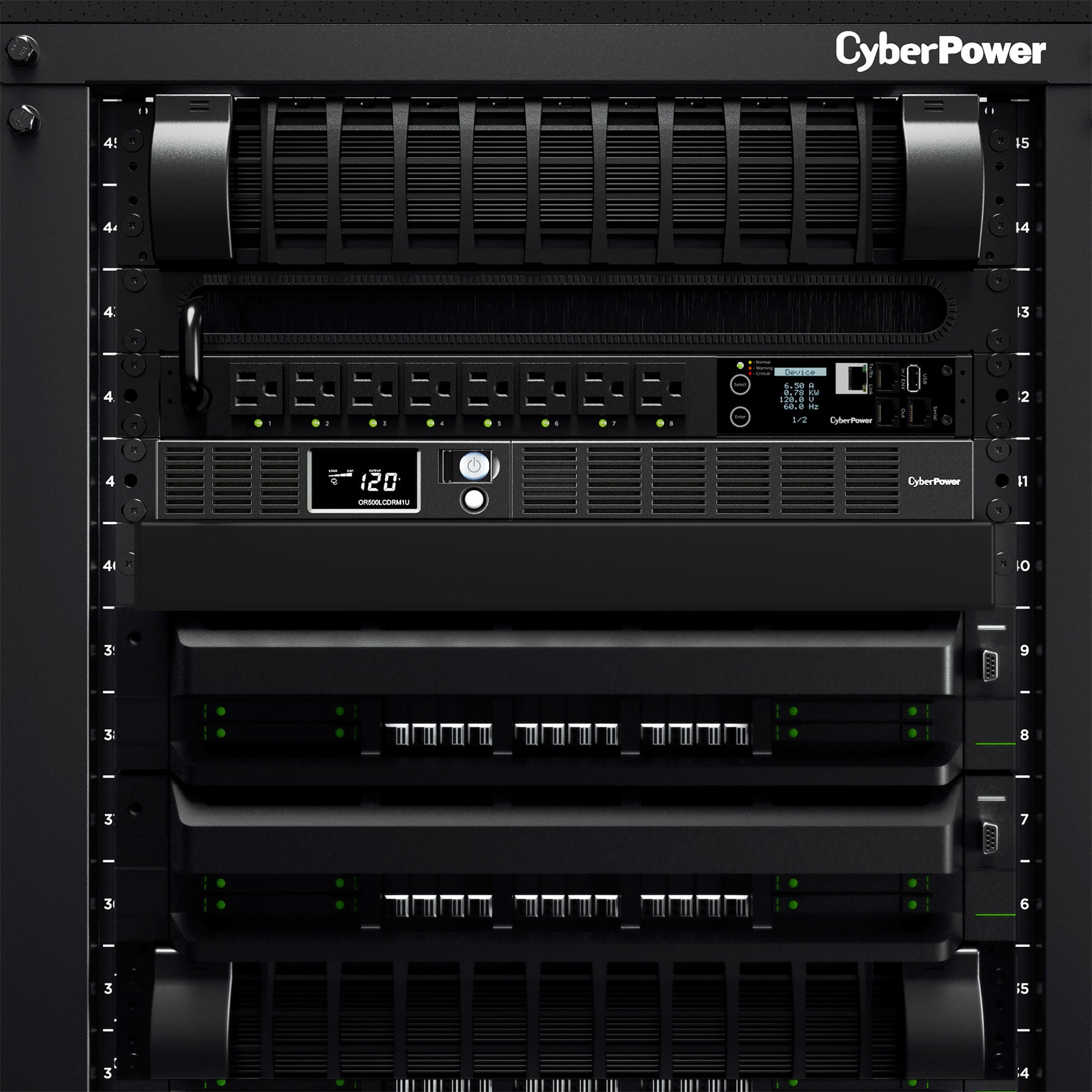 CyberPower OR500LCDRM1U 500VA / 300W Line Interactive UPS (Rackmount) — Front view