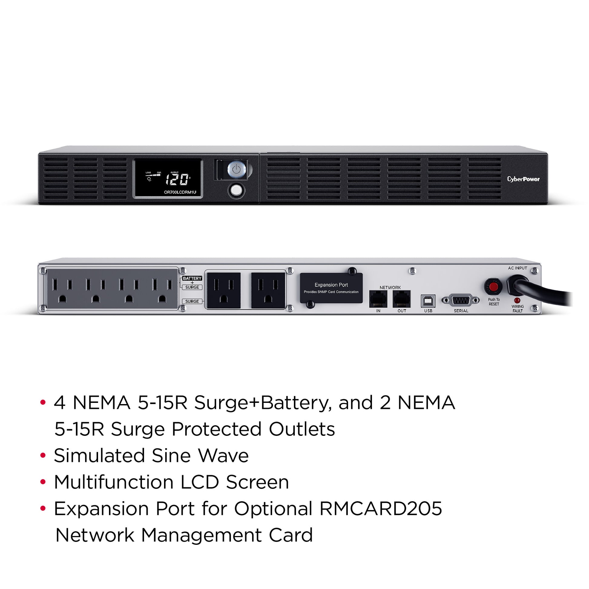 CyberPower OR700LCDRM1U 700VA / 400W Line Interactive UPS (Rackmount) — Left angle