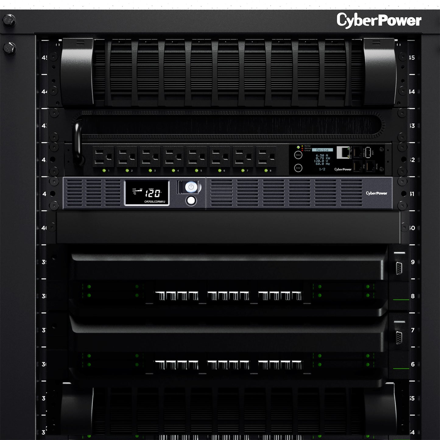 CyberPower OR700LCDRM1U 700VA / 400W Line Interactive UPS (Rackmount) — Front view